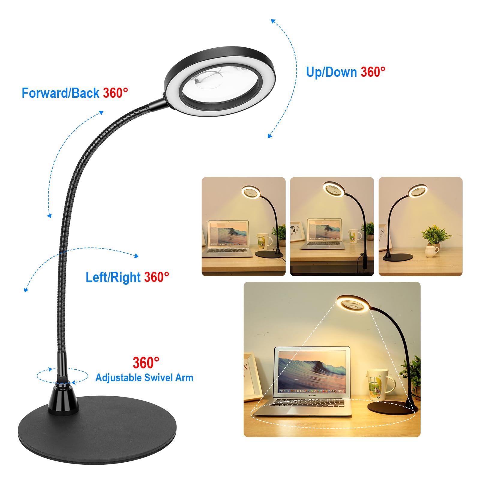 ARNVCS ARNVCS 15X Magnifying Glass with Light and Stand, Lighted Magnifying Glass, Magnifying Lamp10 Dimmable Brightness 5 Color Modes, Magnifying Glass for Reading Crafts Repair Painting Close Work