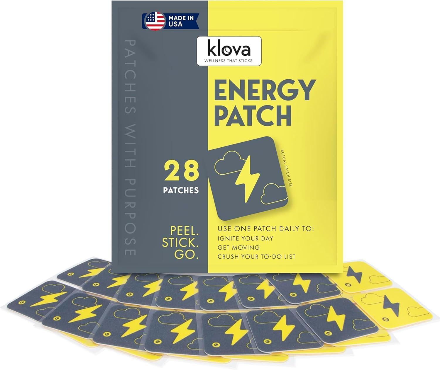 Klova Klova Energy Patches with Caffeine, Green Tea Extract, Peppermint Leaf Extract, Vitamin B3 and Vitamin B6 - for Enhanced Morning Wakefulness