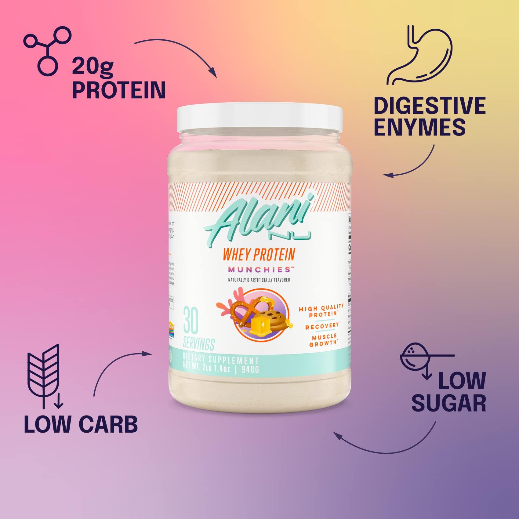 Alani Nu Alani Nu Whey Protein Powder Munchies | 23g Protein with Low Sugar & Digestive Enzymes | Meal Replacement Powder | Low Fat Low Carb Whey Isolate Protein Blend | Low Sugar |30 Servings