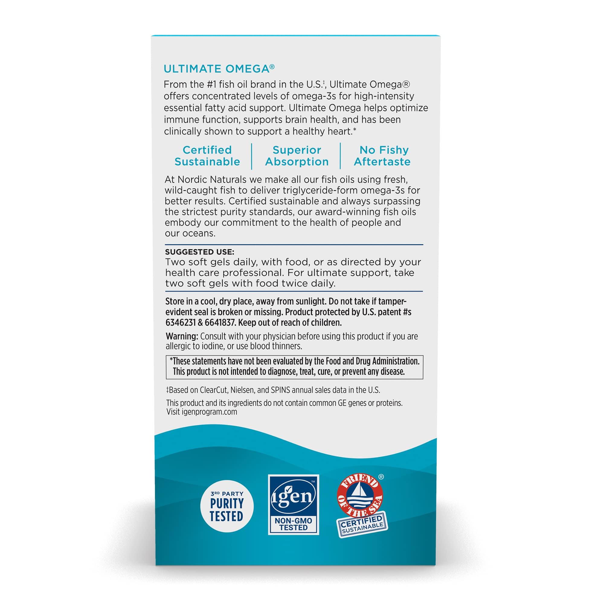 Nordic Naturals Nordic Naturals Ultimate Omega, Lemon Flavor - 60 Soft Gels - 1280 mg Omega-3 - High-Potency Fish Oil Supplement with EPA & DHA - Promotes Brain & Heart Health - Non-GMO - 30 Servings