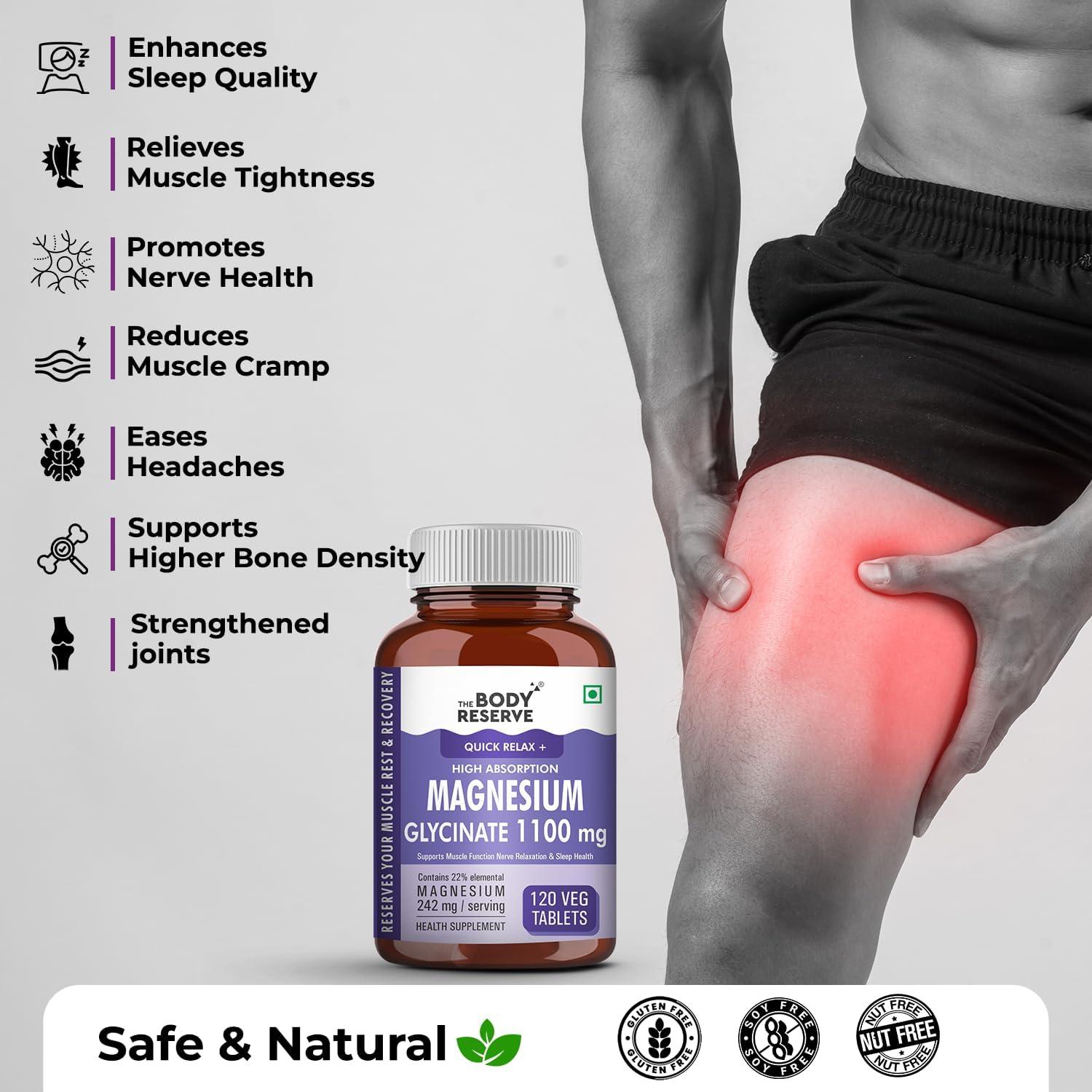 NineLife Basics Magnesium Glycinate Supplement - 120 Veg Tablets, 1100mg Per Serving, High Absorption Chelated Form - Supports Muscle & Nerve Health, Promotes Relaxation for Men & Women