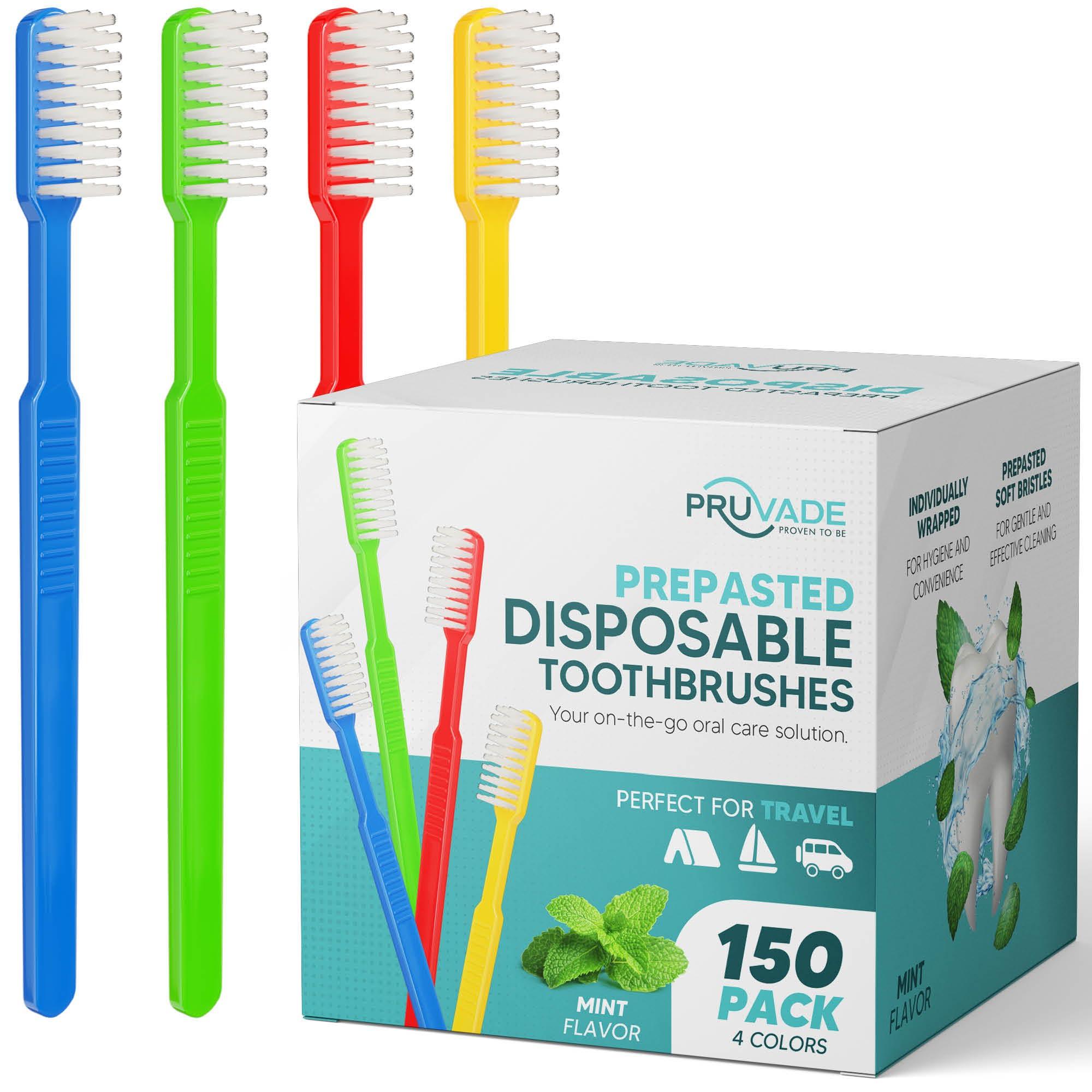 Pruvade Pruvade 150 Pack Disposable Toothbrushes with Toothpaste, Built in | Prepasted Toothbrushes Individually Wrapped | Single Use Waterless Tooth Brush Soft Bristles for Airbnb, Hotel, Camping, Travel