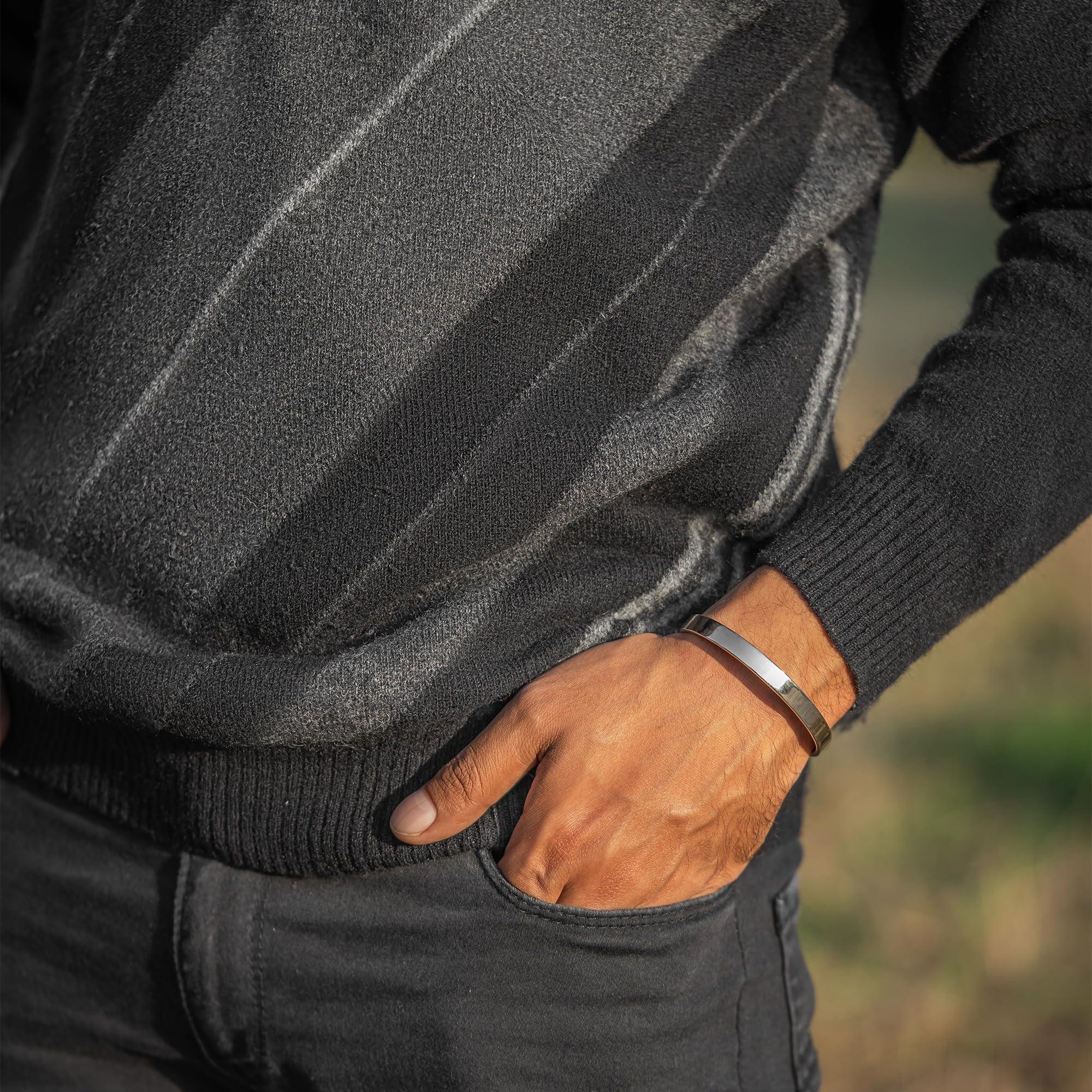 MagnetRX MagnetRX® Magnetic Bracelets for Men - Elegant Bangle, Golf/Tennis Elbow & Balance - Men’s Cuff Magnetic Bracelet (Polished Silver | Large)