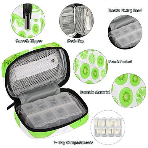 bisibuy Green Kiwi and Lime Pill Case Weekly Medicine Organizer with Travel Bag Seven-Day Pill Box Vitamin Supplement Box Fish Oil Pills Holder