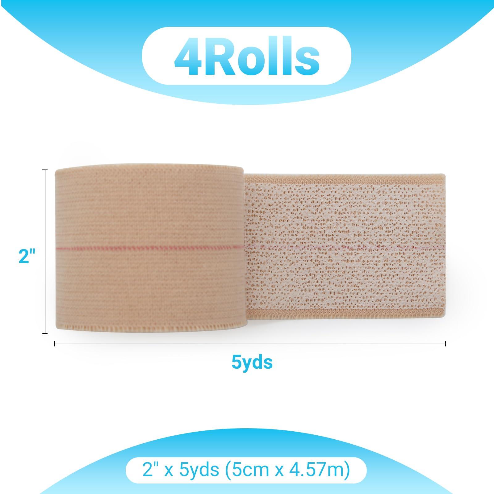 OK TAPE OK TAPE Elastic Adhesive Tape Bandage Tape Wrap - 4 Rolls, Flexible Stretch Bandages for Sports Ankle, Knee and Wrist Sprains (Beige,2 Inch Wide)