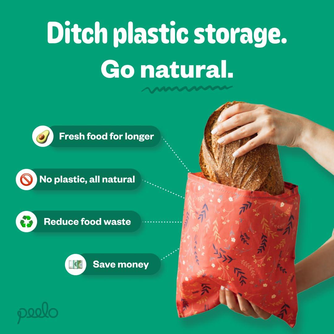 Peelo PEELO Beeswax Food Wrap Bag, Bee Wrap Sustainable Food Storage Wraps, Beeswax Bags Reusable, Beeswax Wraps for Food Reusable, Fruit Design, Medium