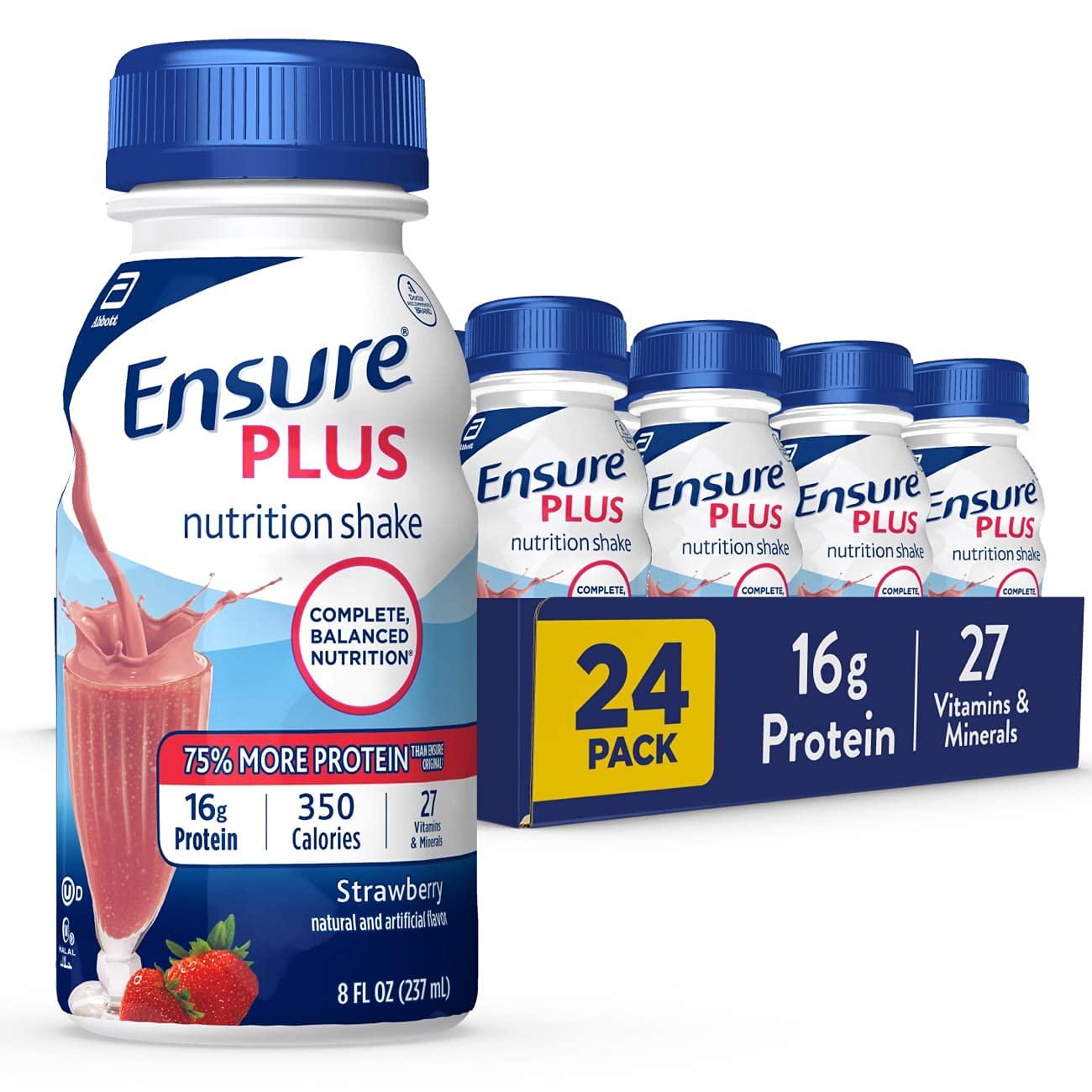 Ensure Ensure Plus Nutrition Shake with 16 Grams of Protein & Ensure Plus Liquid Nutrition Shake with Fiber, 16 Grams of Protein, Vanilla, 8 Fl Oz Bottle (Pack of 24)