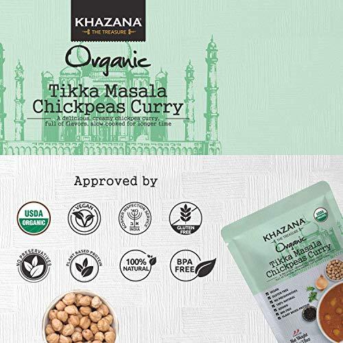 Khazana Khazana Organic Ready to Eat Meals - Tikka Masala Chickpeas Curry (Pack of 6, 10oz Pouches) - Non-GMO, Vegan, Gluten Free & Kosher - Authentic Indian Cuisine in 90 Seconds!