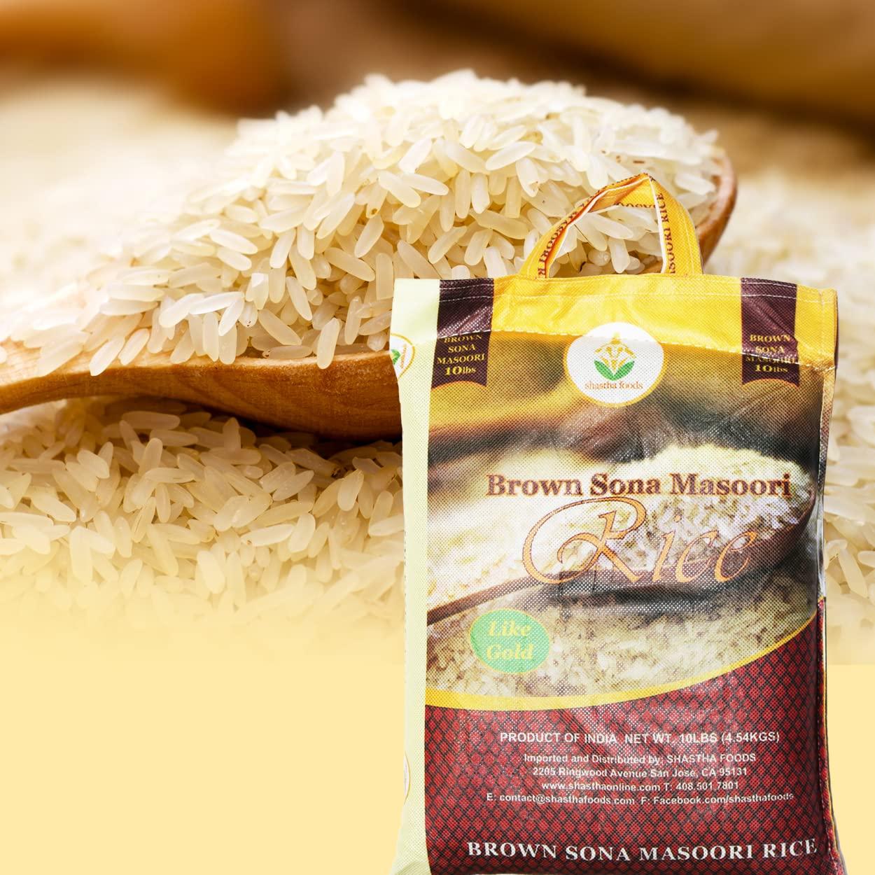 SHASTHA FOODS Shastha Brown Sona Masoori Rice 10 Lbs (pack of 1) 10 Lbs x 1 Bag ( Total 10 Lbs)