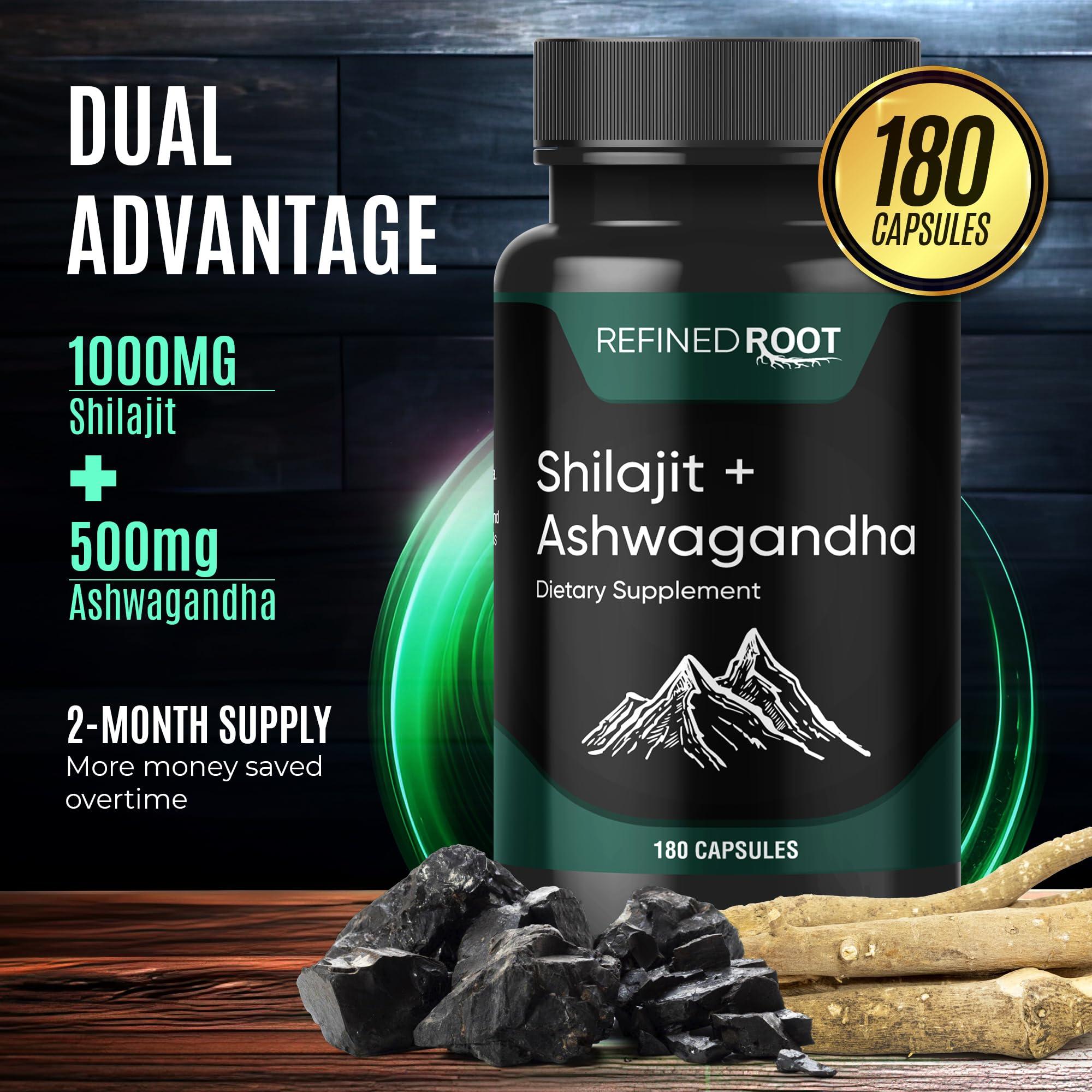 Blast Supplements Shilajit Capsules 1000mg & Ashwagandha Supplements 500mg (180 Capsules) Pure Himalayan Shilajit - Stronger Than Authentic Shilajit Resin (20% Fulvic Acid Supplement) - Ashwagandha Capsules