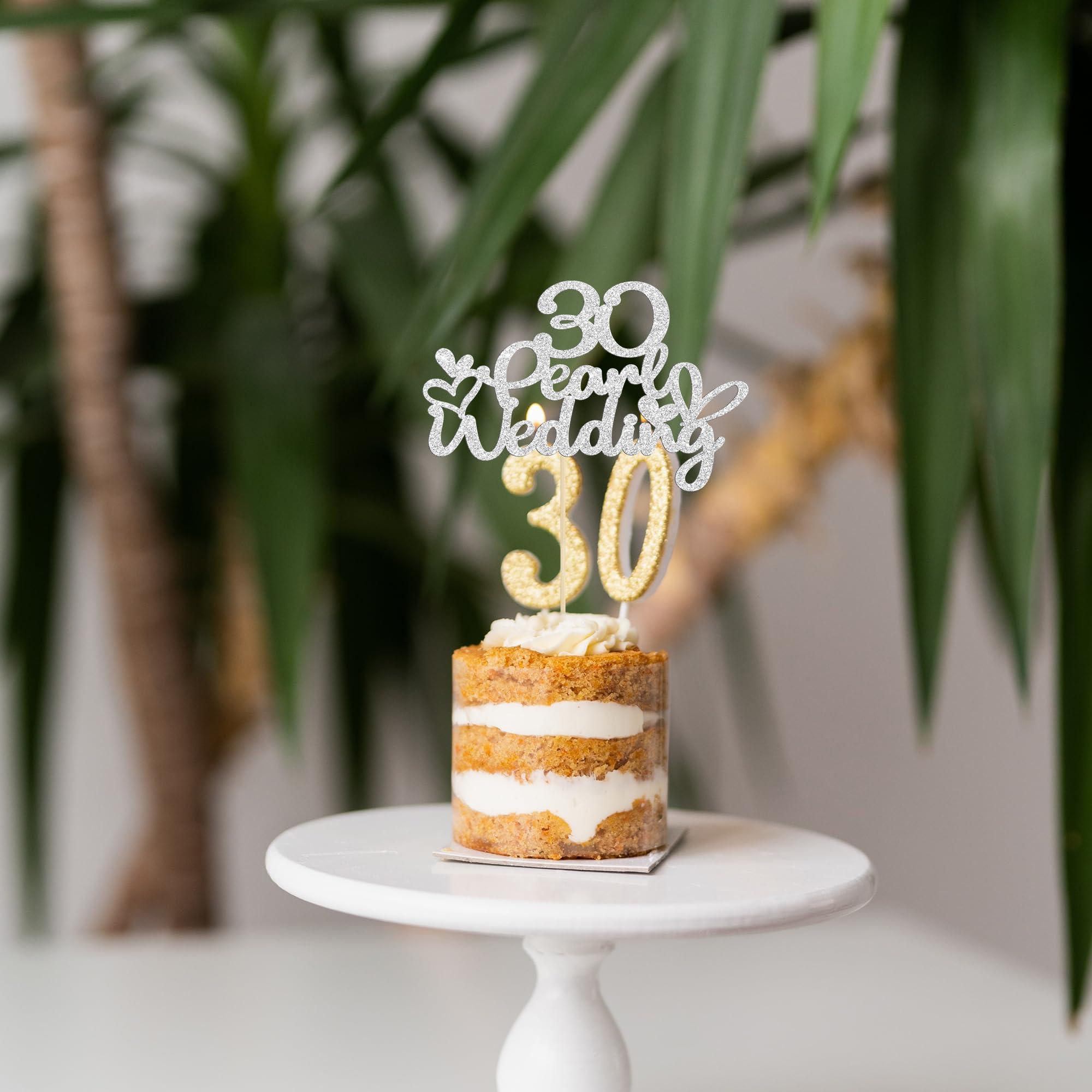 Gyufise Gyufise 1Pcs 30 Pearl Wedding Cake Topper Glitter 30 Pearl Years Cake Pick Decoration for Happy 30th Anniversary Wedding Party Cake Decorations Supplies