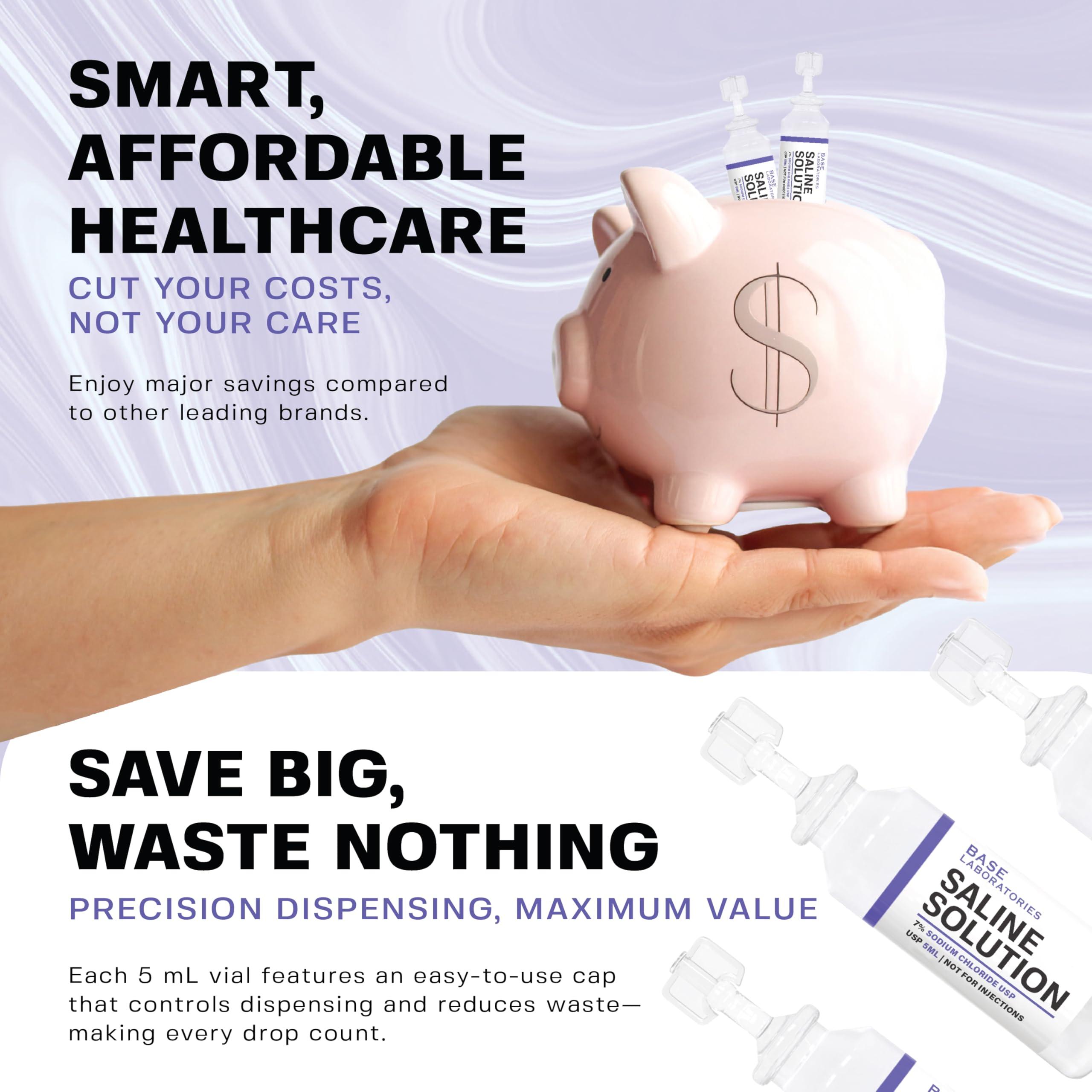 BASE LABORATORIES BASE LABORATORIES 7% Saline Solution for Nebulizer Machine | Saline Solution for Inhalation & Nasal Irrigation | High 7% Concentration l 50 Vials 5ml Unit Dose