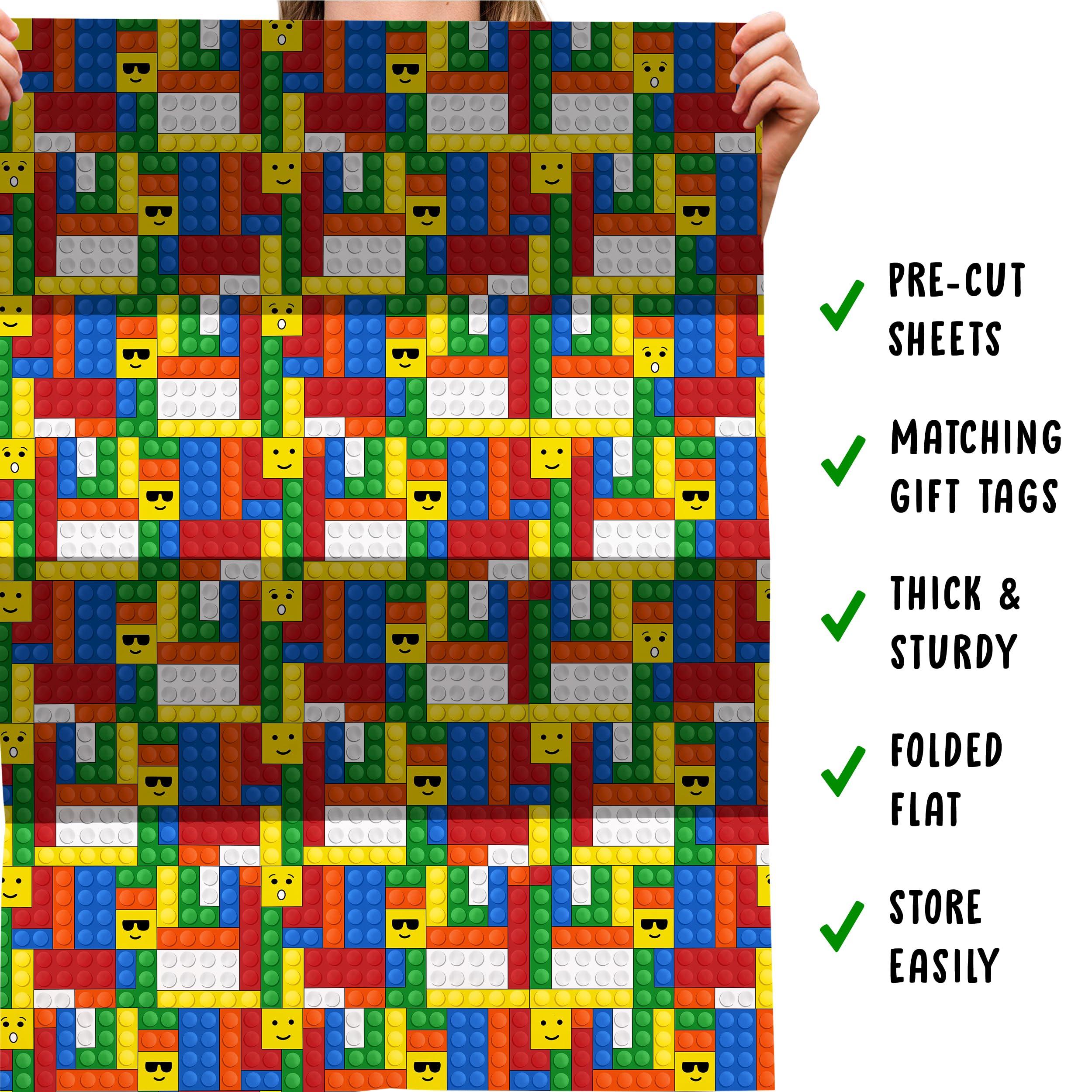 CENTRAL 23 CENTRAL 23 Colorful Wrapping Paper - Lego Building Blocks - 6 Sheets of Gift Wrap - Birthday Wrapping Paper for Kids - Christmas Wrapping Paper for Boys and Girls - Comes With Fun Stickers