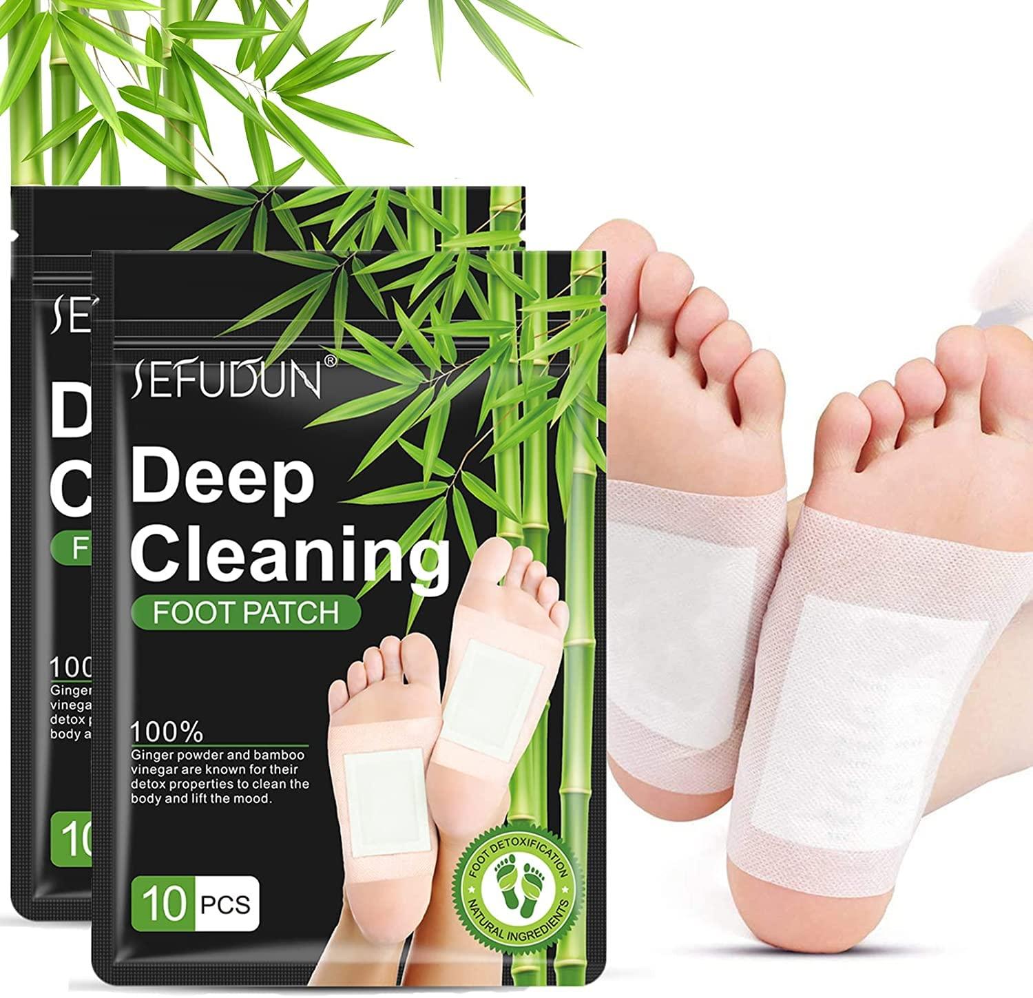 sefudun 20PCS Foot Pads, Natural Bamboo Vinegar Ginger Powder Foot Pad for Foot Care, Deep Cleansing Foot Patches, Pain Relief, Relieve Stress, Relaxation, Adhesive Sheets