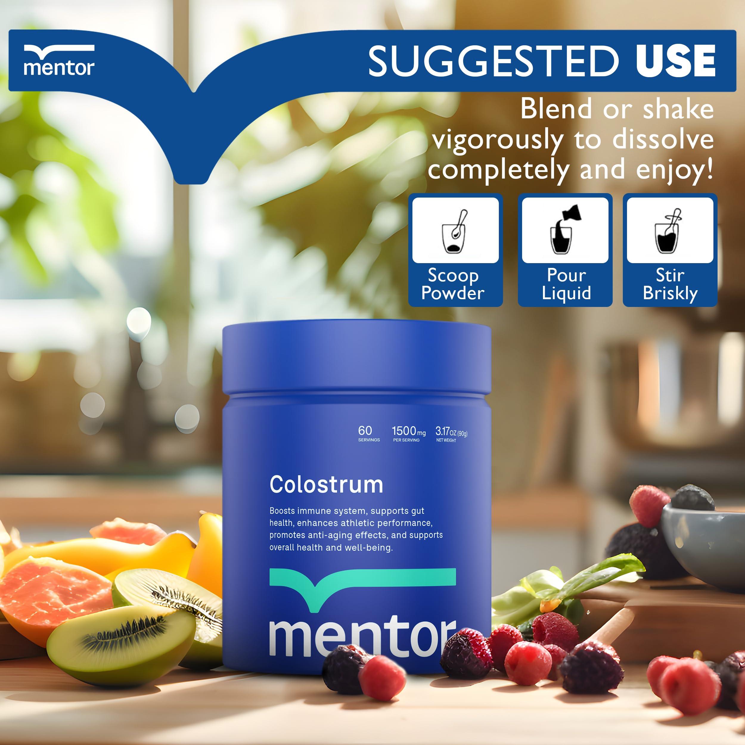 Mentor Mentor Colostrum Powder Supplement for Humans - Organic Bovine Colostrum Supplement for Gut Health, Hair Growth, Beauty, and Immune Support - Colostrum Protein