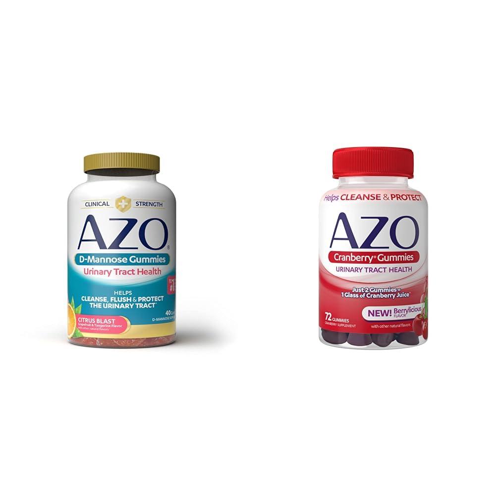 AZO AZO Urinary Tract Health Gummies Bundle - D-Mannose 2000mg Citrus 40 Count and Cranberry 72 Count
