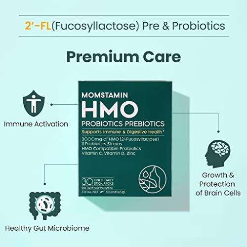 MOMSTAMIN MOMSTAMIN HMO(Human Milk Oligosaccharides) Super Prebiotics and Probiotics for Women, Men : Immune Digestive Supplement | HMO Probiotics | HMO Supplement | Prebiotics Powder | IBS Relief - 30 Packets