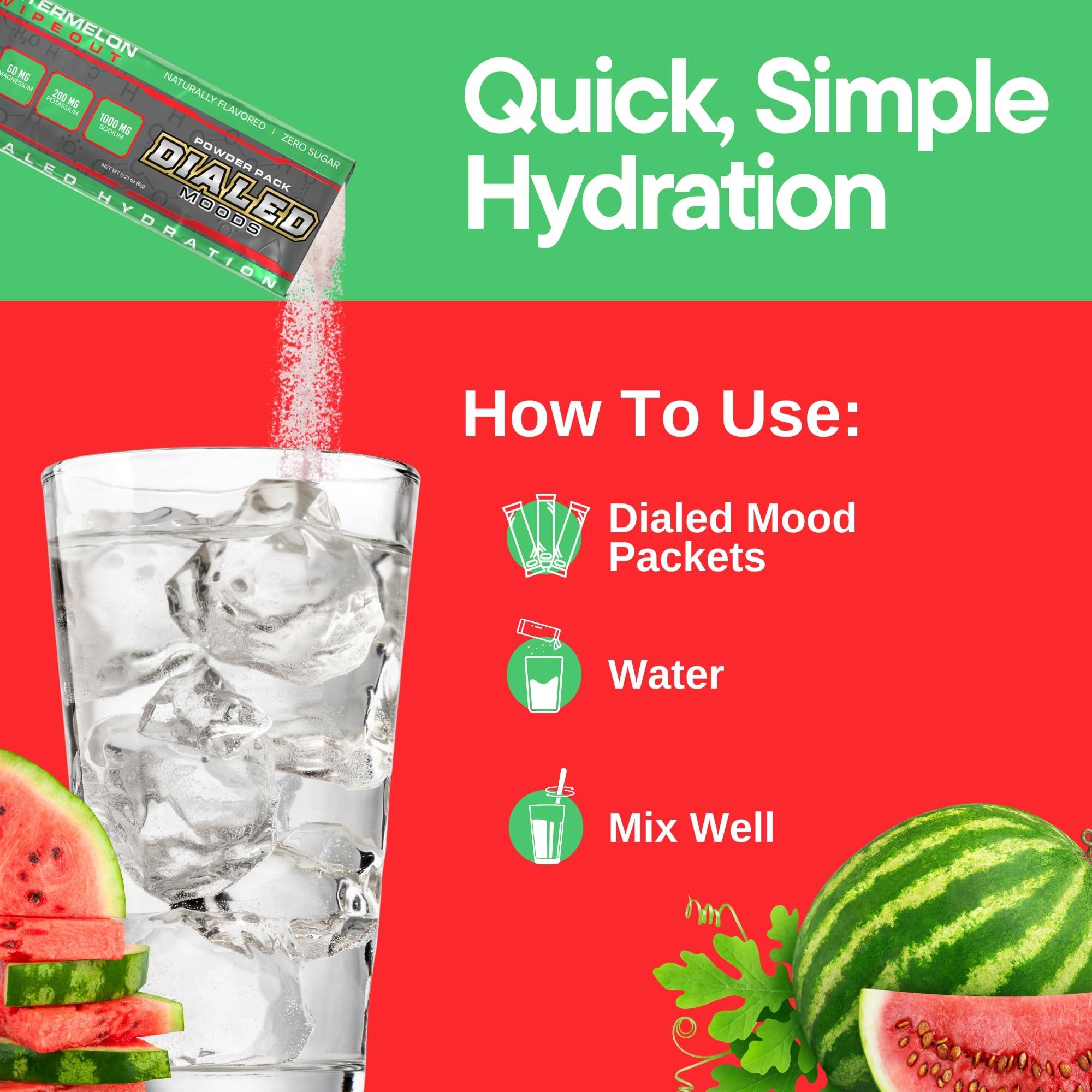 DIALED MOODS DIALED MOODS Electrolyte Powder - Watermelon Wipeout Electrolyte Hydration Powder Packs, Sugar-Free Hydration for Athletes, Keto, Vegan, Boost Energy & Endurance, Convenient, 30 Single Serve Packs