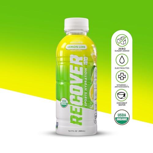 RECOVER 180 RECOVER 180 Organic Sports Hydration Drink, No Sugar Added, 15 Calorie Sports Beverage, Organic Flavors With Vitamins, Potassium-Packed Electrolytes (16.9 Fl Oz (Pack of 12), Lemon Lime)