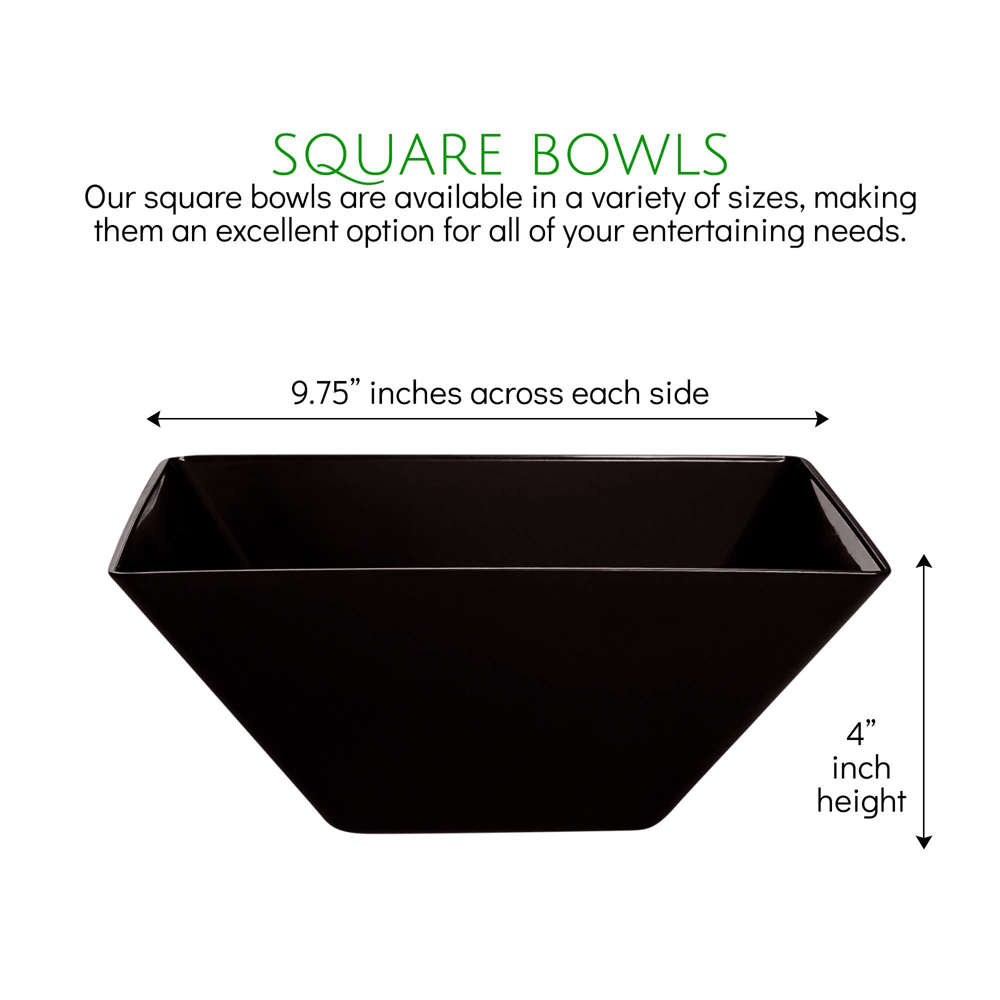 PLASTICPRO PLASTICPRO Disposable Square Plastic Serving Bowls Extra Heavy Duty for Party\'s Snack or Salad Bowl, Heavy Duty, Elegant (Large, Black)