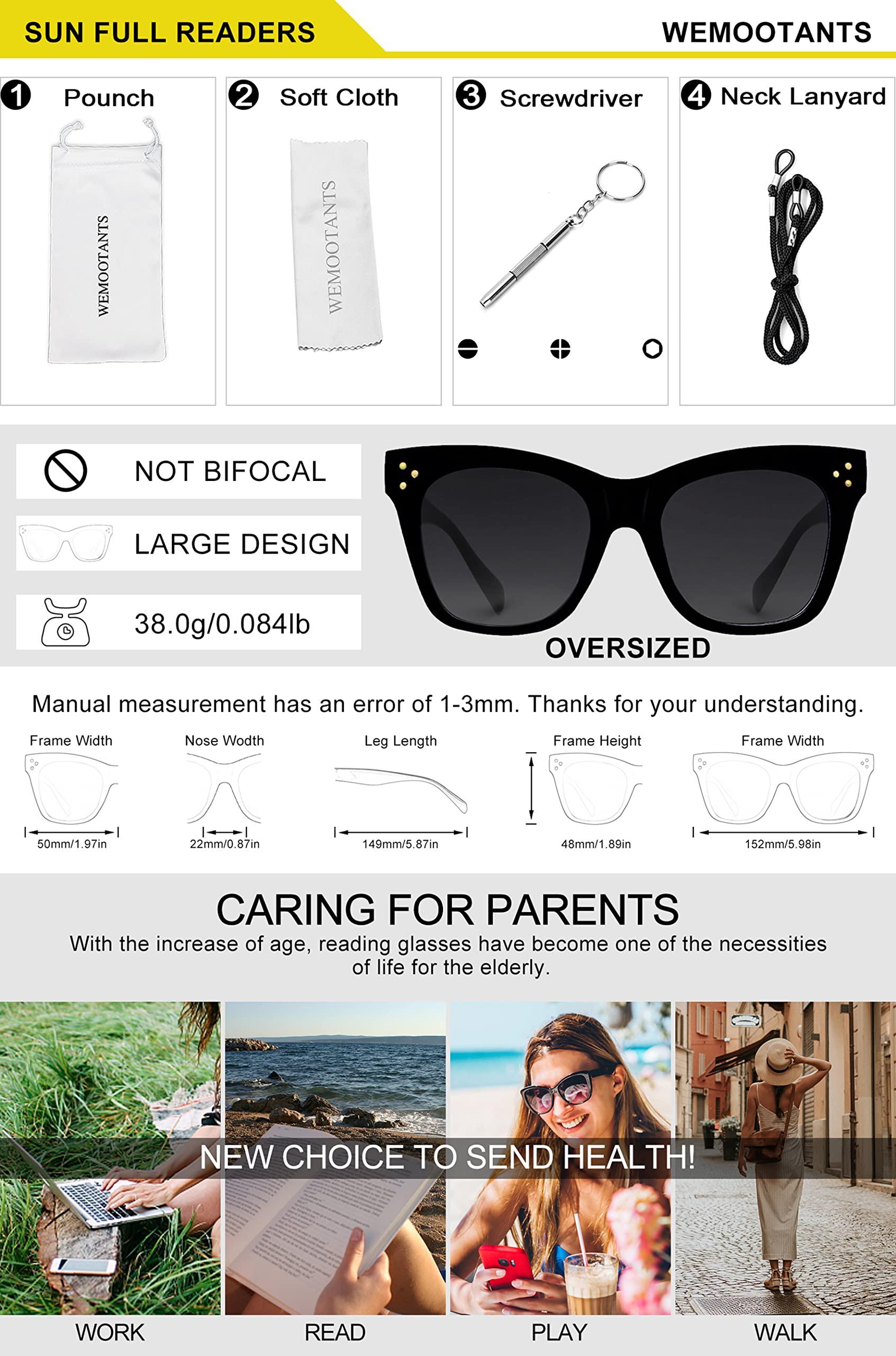 WEMOOTANTS WEMOOTANTS Oversized Reader Sunglasses for Women 2.50 Cat Eye Reading Glasses UV Protection Design 1.0 1.25 1.5 1.75 2.0 2.25 2.5 2.75 3.0 Black 250