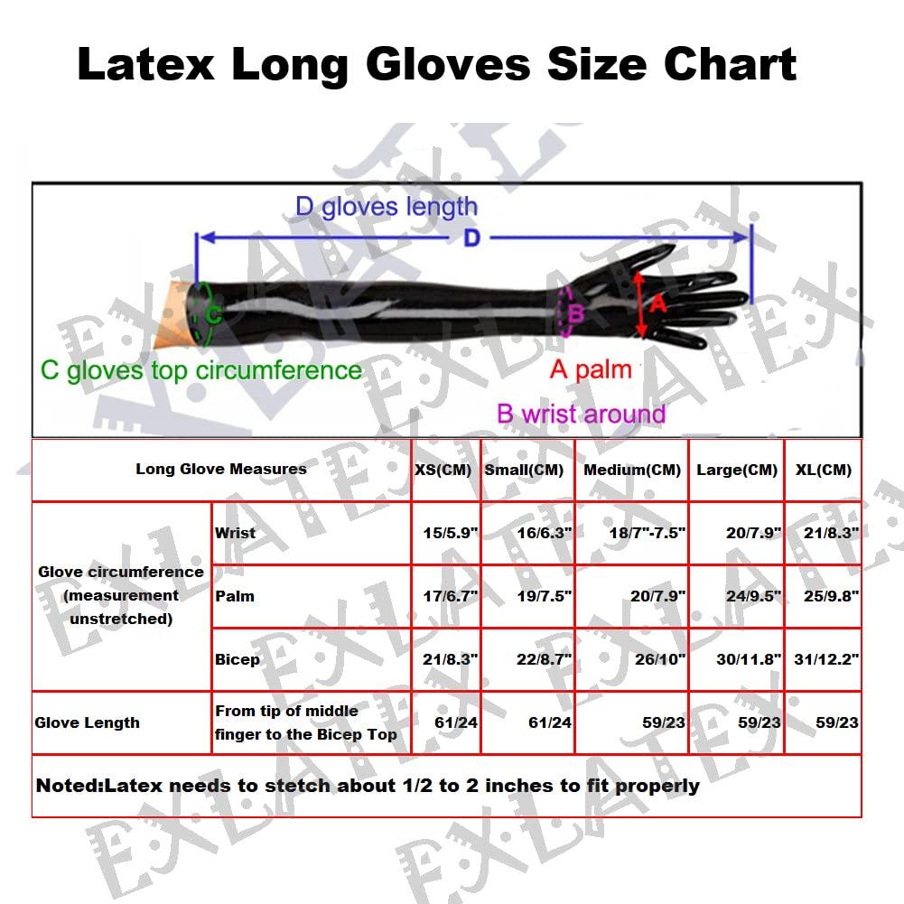 EXLATEX EXLATEX Latex Rubber Black Long Gloves Outfits Accessory Plus Size (Medium, Red)