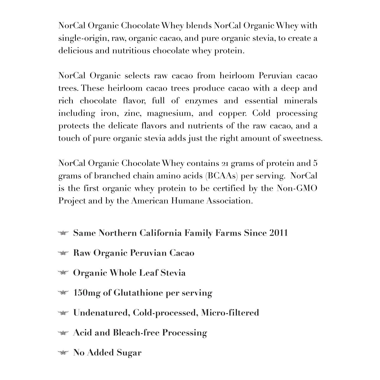 NorCal Organic NorCal Organic Chocolate Whey Protein | 100% USA Grass-Fed, USDA Certified | Naturally Flavored with Raw Cacao from California Family Farms | 32 Ounce (Pack of 1) - 32 Servings