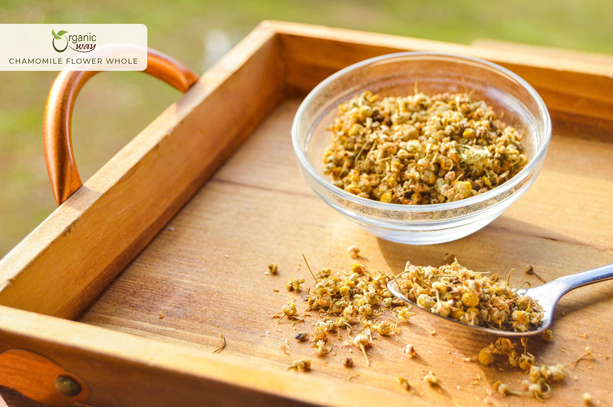 Organic Way Organic Way Chamomile Flower Whole (Matricaria chamomilla) - Herbal Tea | European Wild-Harvest | Kosher & USDA Certified | Vegan, Non-GMO & Gluten Free | 100% Raw from Albania (1/2LBS / 8Oz.)