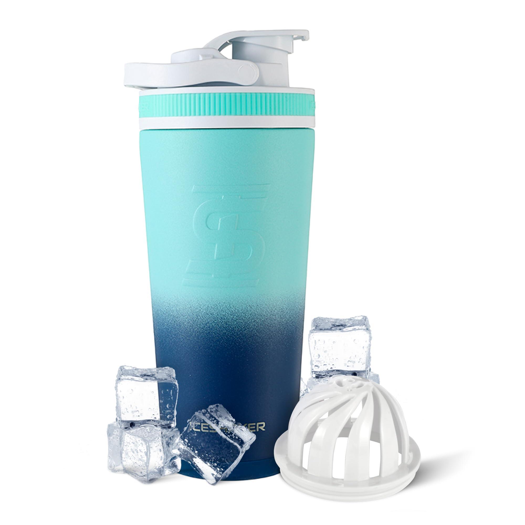 Ice Shaker Ice Shaker Insulated Stainless Steel Shaker Bottle | 26oz, Navy/Mint | Cold for 30+ Hours | Insulated Cup with Twist-on Agitator | Odor-Free Bottle for Protein Shakes, Water, Smoothies, Cocktails
