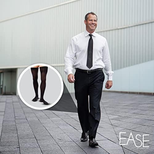 EASE BY THERAFIRM Ease Opaque Men's Thigh Highs with Mild (15-20mmHg) Compression (Large Long, Black)