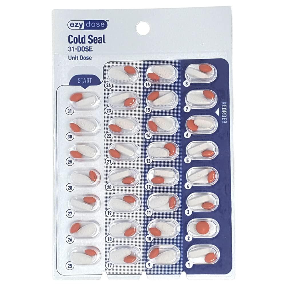Apothecary Medication Blister Pack Refill Set Cold Seal - Includes Blister Trays & Cold-Seal Cards - Pill Blister Sizes Regular or Jumbo Blisters (Monthly - Standard 1/2" Deep - 50 Pack)