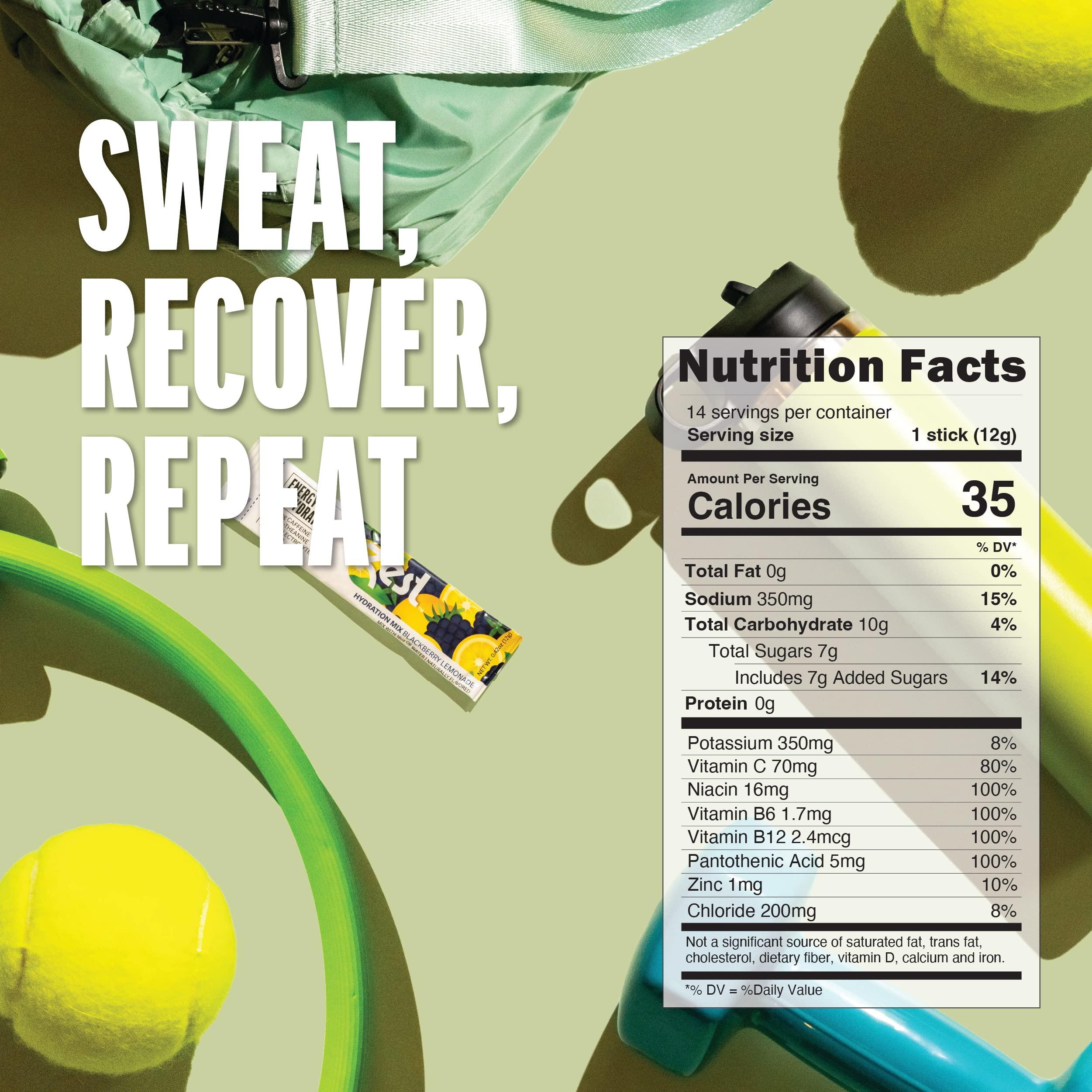 ZEST TEA Zest Electrolyte Hydration Powder - Mix w/Water - 14 Packets - Low Sugar Liquid Enhancer (1 Pack (14 Powder Sticks), BlackBerry Lemonade (Energy & Hydration))