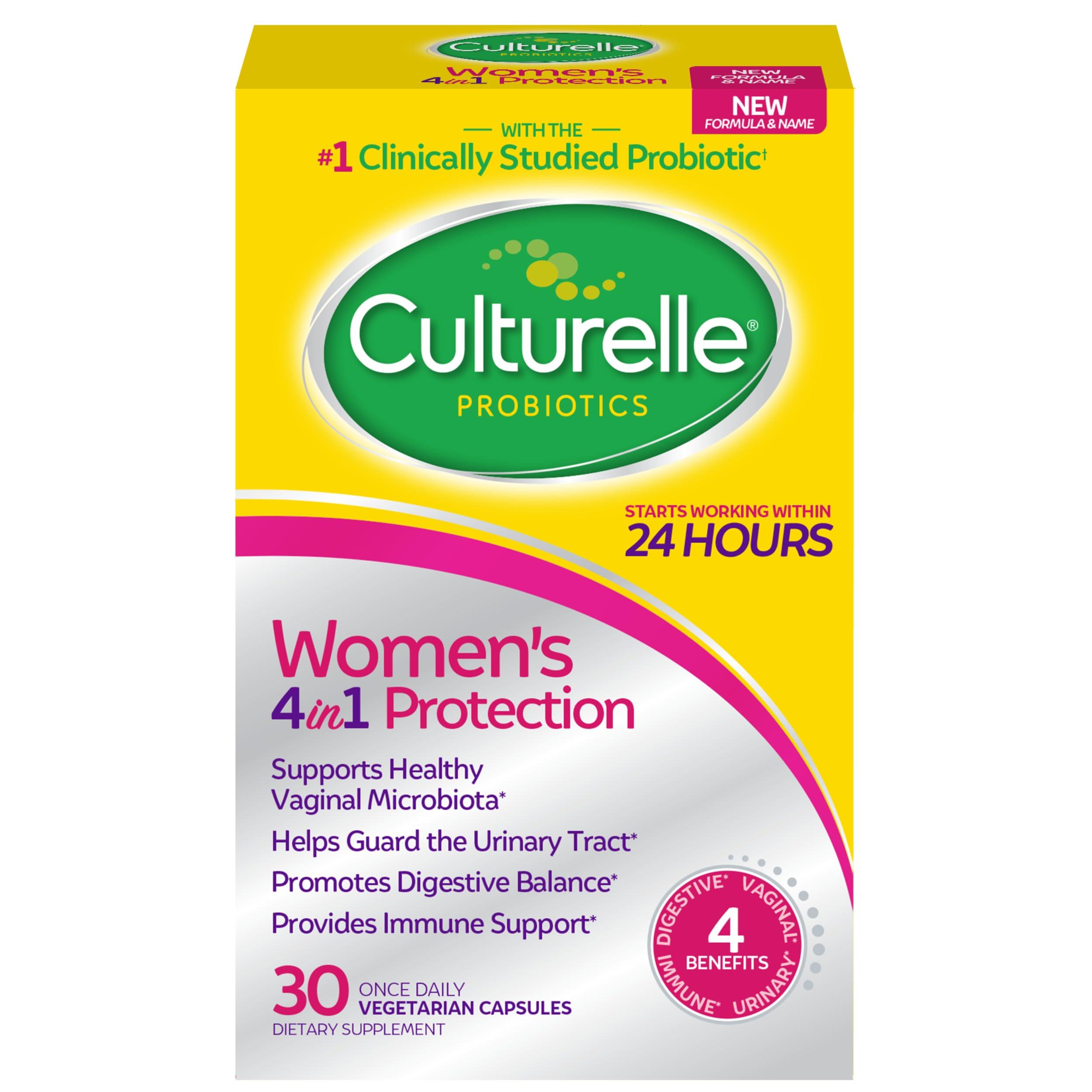 Culturelle Culturelle Womens 4-in-1 Daily Probiotic Supplements for Women & Daily Probiotic Capsules for Men & Women, Most Clinically Studied Probiotic Strain