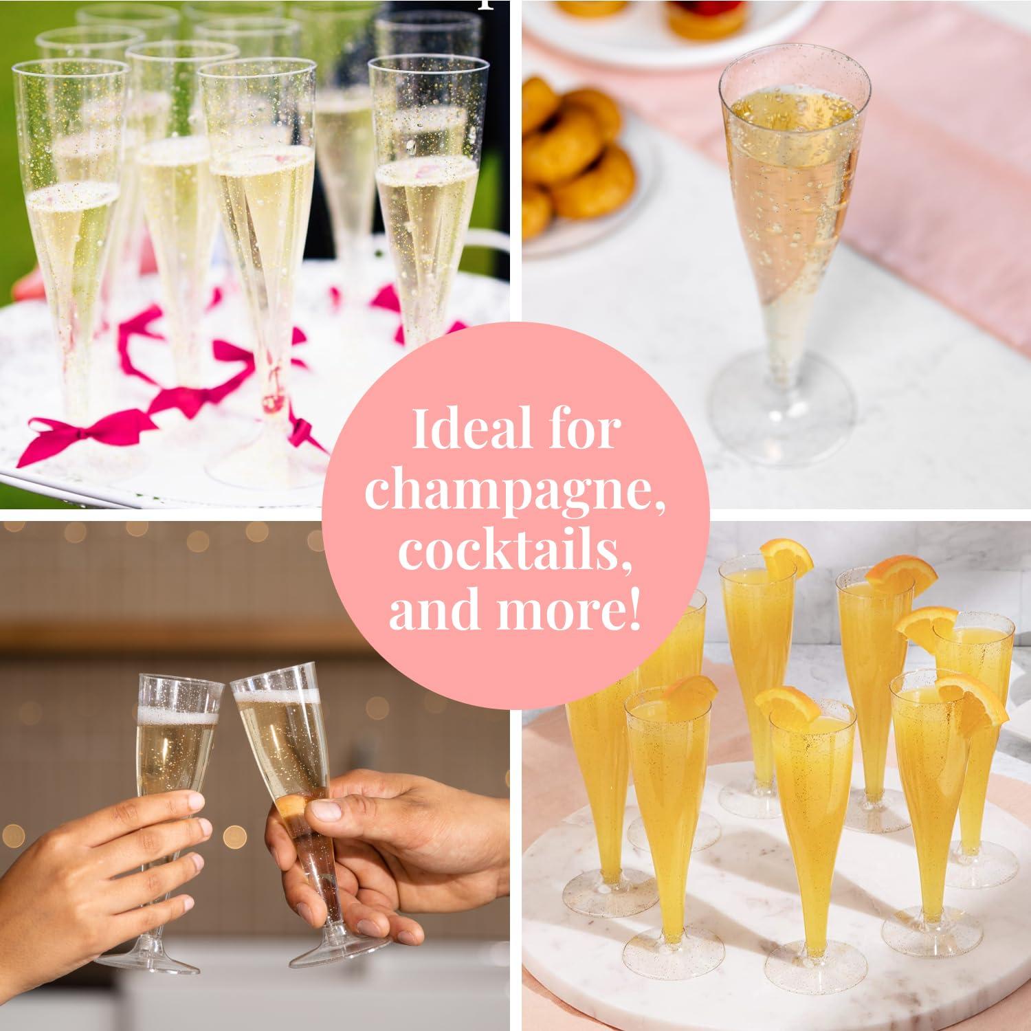 Prestee Prestee 24 Champagne Flutes Plastic | Disposable Champagne Flute | Silver Glitter Plastic Champagne Glasses for Parties | Mimosa Bar, Wedding, Shower Party, New Years Eve Party Supplies 2024 (Silver)