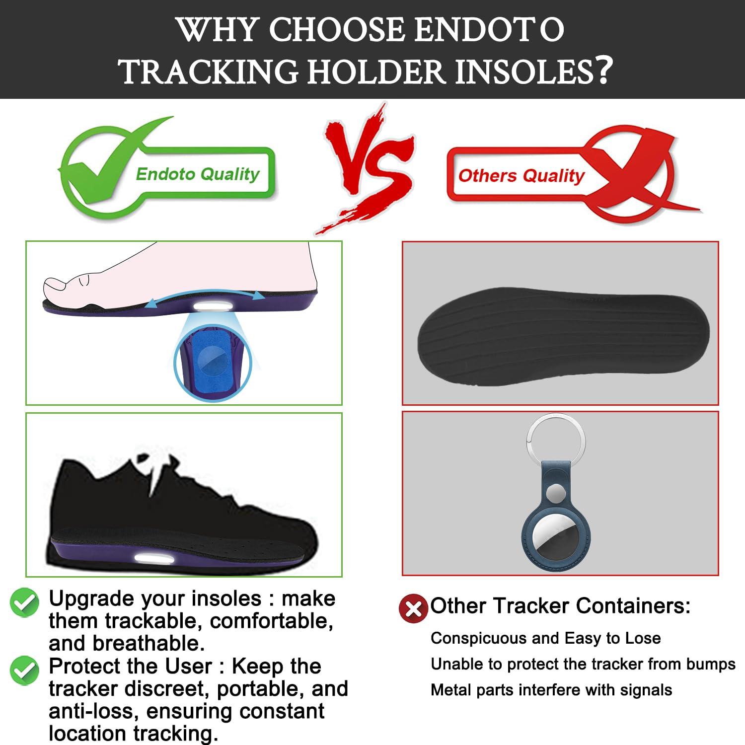 Endoto Endoto Insoles for Airtag Tracking Devise Hidden Holder for Kids Child and Adults, Comfortable Securely Mounted Shoe Inserts for Footwear-190mm