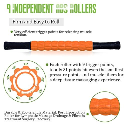 SALIHERI Muscle Roller, Lipo Roller Lymphatic Massager Lipo Massager After Surgery Recovery Muscle Roller Stick Muscle Roller for Legs Massager Roller for Muscles Deep Tissue, Lymphatic Drainage, Orange/Black