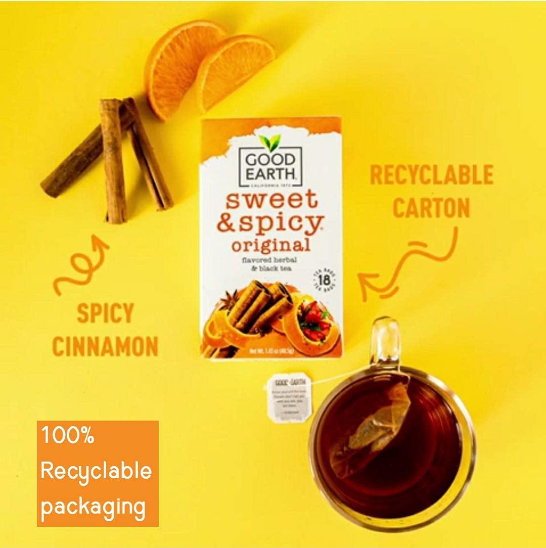 Good Earth Good Earth Herbal & Black Tea, Sweet & Spicy, 18 Count Tea Bags (Pack of 6) (Packaging May Vary)