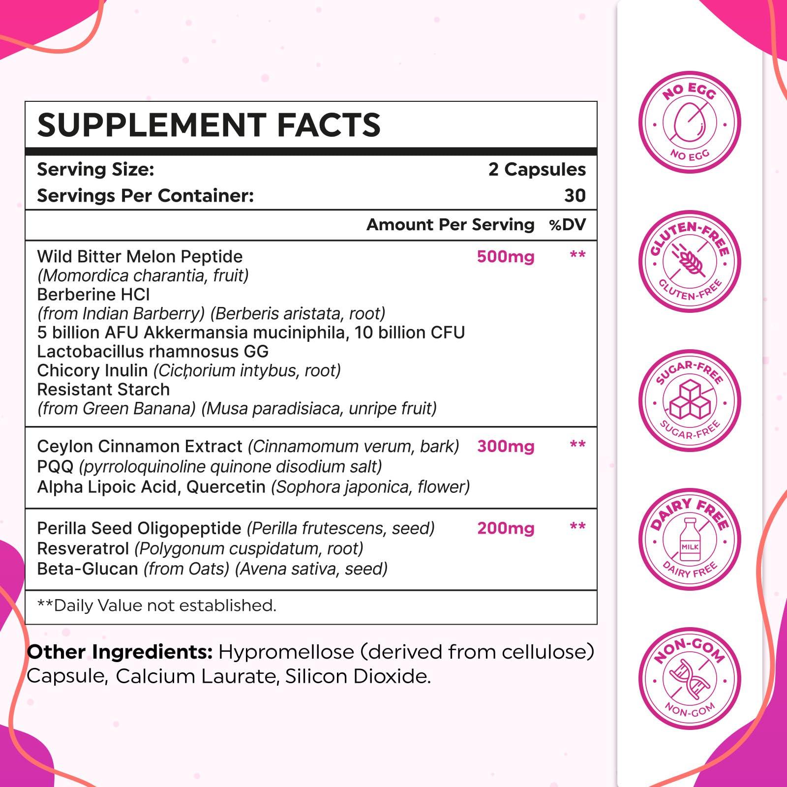 VINNETLLOY GLP-1 Supplement for Women & Men, GLP1 Supplements Women GLP-One Probiotics with Akkermansia Probiotic, Natural GLP1 for Immune, Digestion, Gut, GLP-1 Levels and Overall Health, Vegan - 60 Capsules