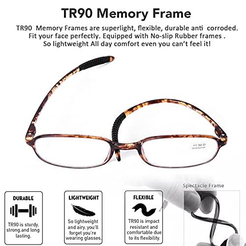 AQWANO AQWANO Flexible Reading Glasses Computer Blue Light Blocking Lightweight TR90 UV400 Protection Readers for Women Men, 3.0