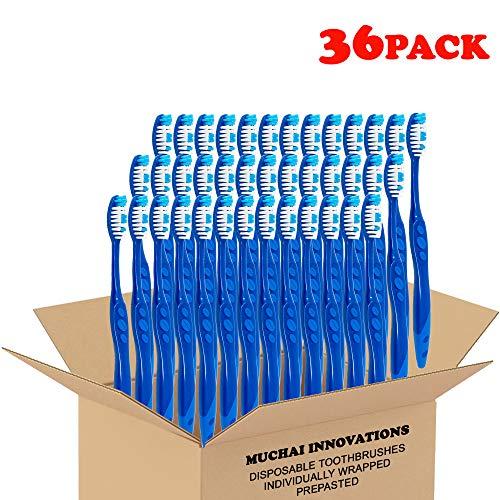 Muchai Innovations Prepasted Disposable Toothbrushes Individually Wrapped | Regular Size Head, Soft Bristle Hygienic & Economical | Great for Travel Camping Guestroom Car Office School Hotel Airbnb Gifts (36 Pack)