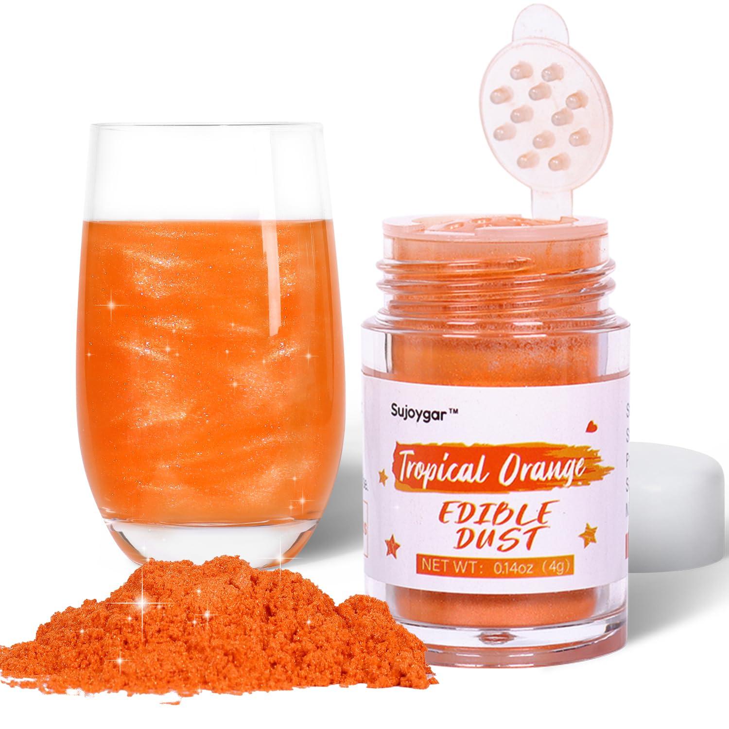 Sujoygar Orange Luster Dust Edible, Sujoygar Edible Glitter for Cocktails, 4g Shimmer Powder Drinks Glitter Edible Dust for Cake Decorating Chocolate Strawberrie Cupcake Baking Fondants Halloween Drinks