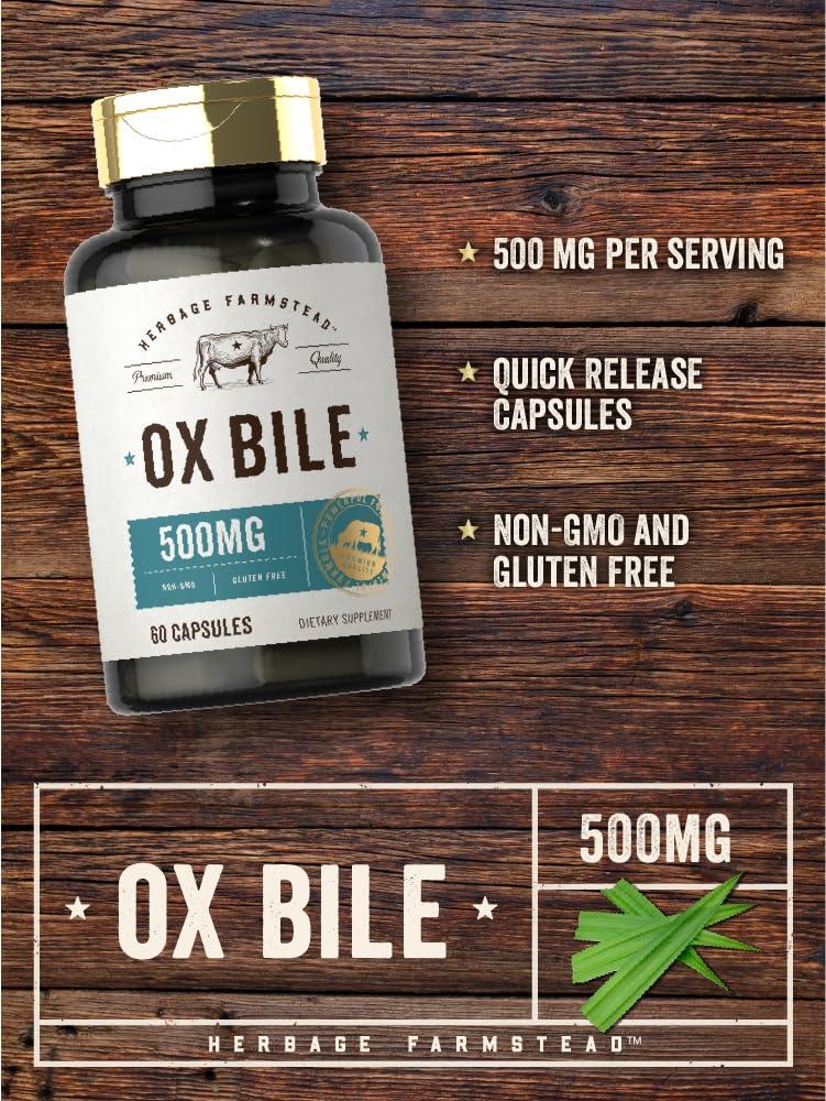 Carlyle Carlyle Ox Bile Supplement | 500mg | 60 Capsules | Digestive Enzyme | Non-GMO & Gluten Free | by Herbage Farmstead