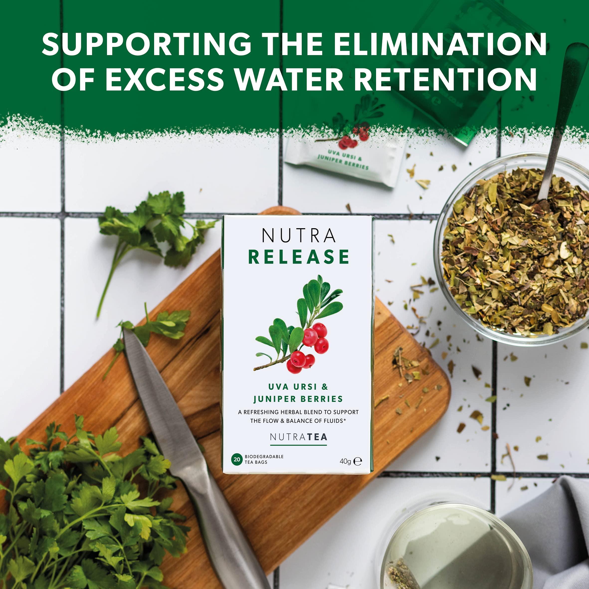 Nutra Tea NUTRARELEASE - Water Retention Tea | Bloated Stomach Tea - Natural Diuretic For Water Balance - Includes Dandelion Root & Bearberry - 120 Enveloped Tea Bags - by Nutra Tea - Herbal Tea - (6 Pack)
