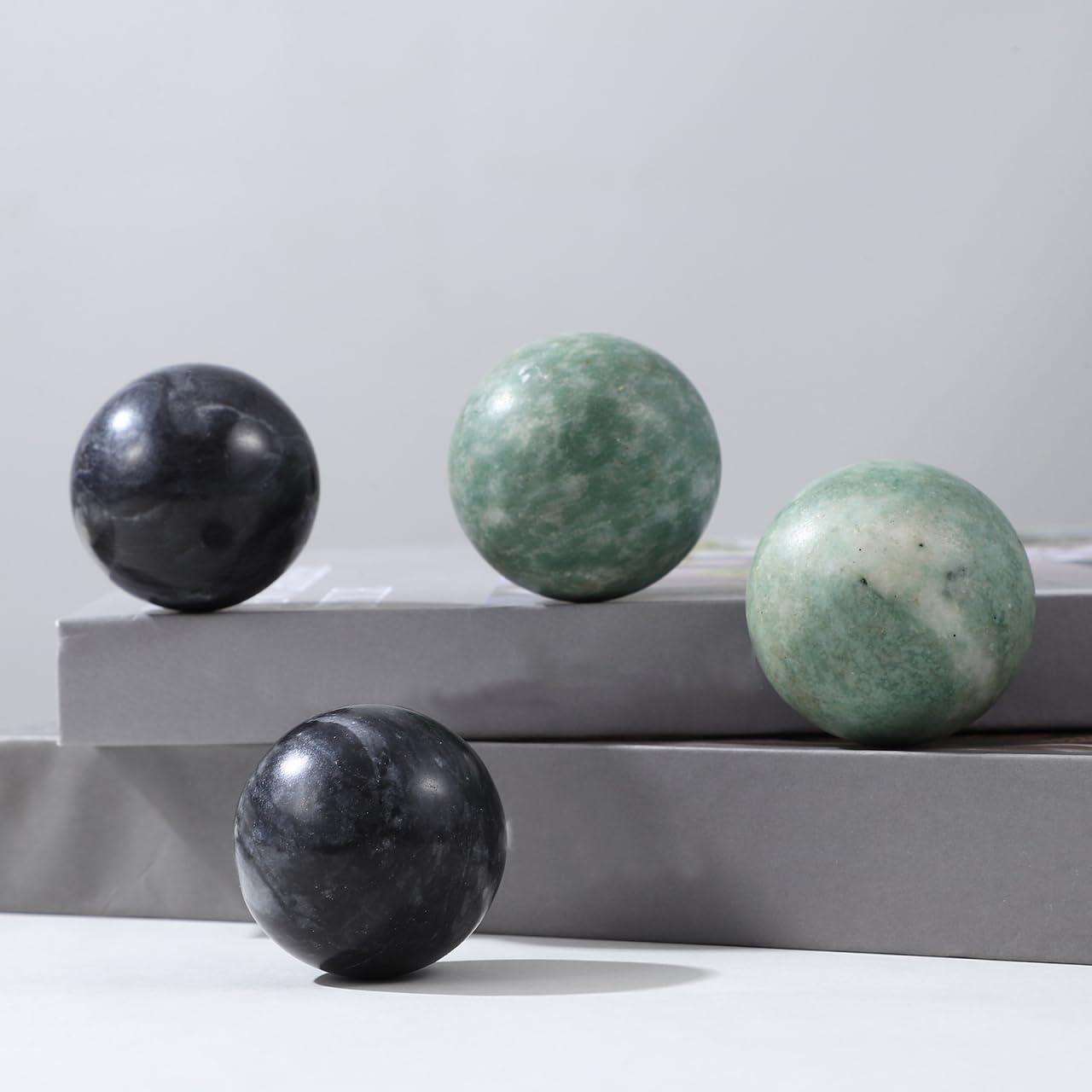 Healifty Healifty Baoding Balls Pack of 4-1.4 inch Chinese Balls for Hand, No Chime Chinese Health Exercise Massage Balls (Green,Black)