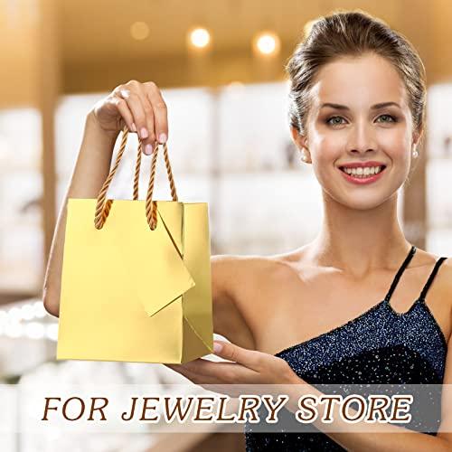 Nuanchu Nuanchu 50 Pcs Mini Gift Bags Bulk, 4 x 2.75 x 4.5 Inch Paper Bags with Gift Tags, Extra Small Metallic Paper Totes with Handles for Birthday Weddings Baby Showers Party Favors Gifts (Gold)