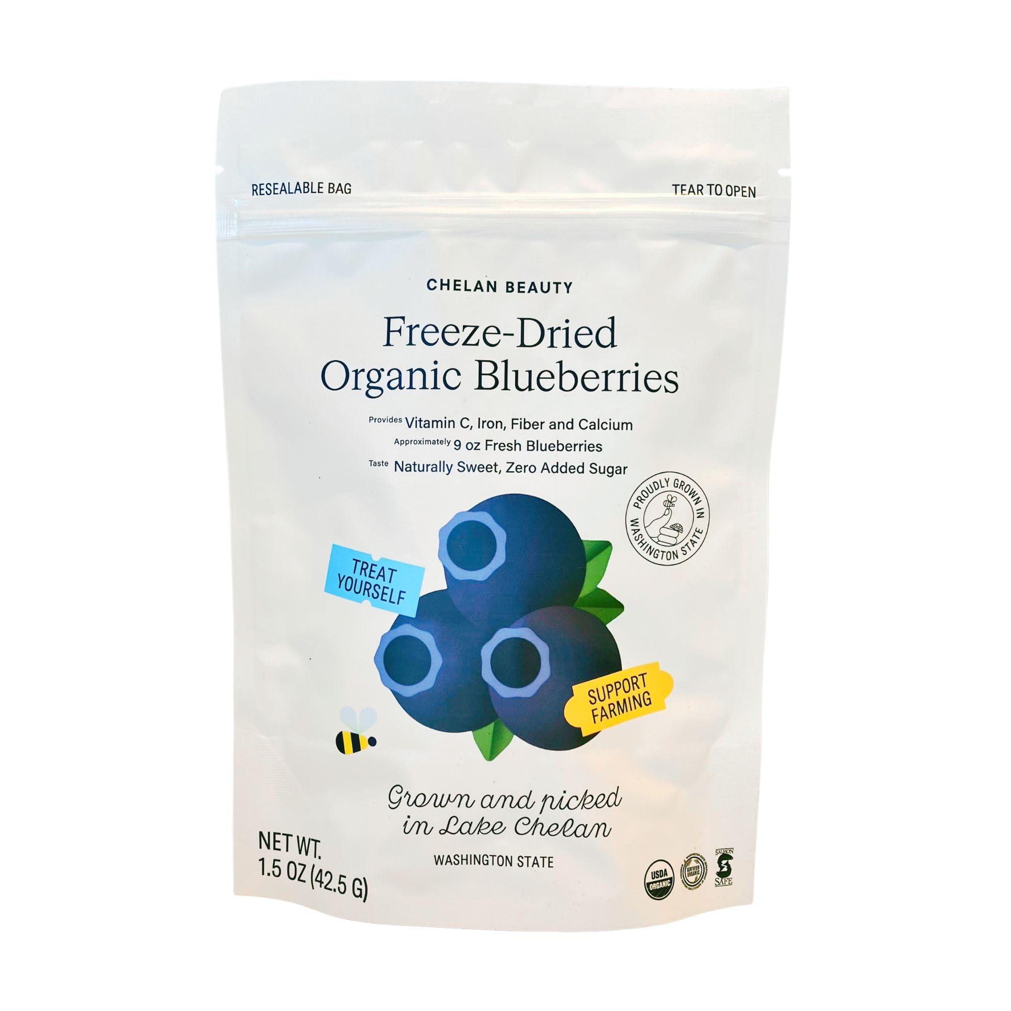 Chelan Beauty Chelan Ranch Organics Premium Freeze-Dried Organic Blueberries, Non-GMO & Vegan, 1.5 Ounce Bag (3-Pack)