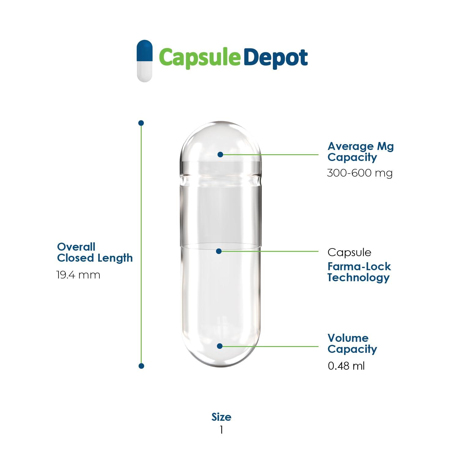 Capsule Depot Capsule Depot - Clear Size 1 Empty Capsules - 1000 Count Clear Empty Vegan Capsules - Vegetarian Empty Pill Capsules- DIY Vegetable Capsule Filling- Veggie Pill Capsules Empty Caps Pills