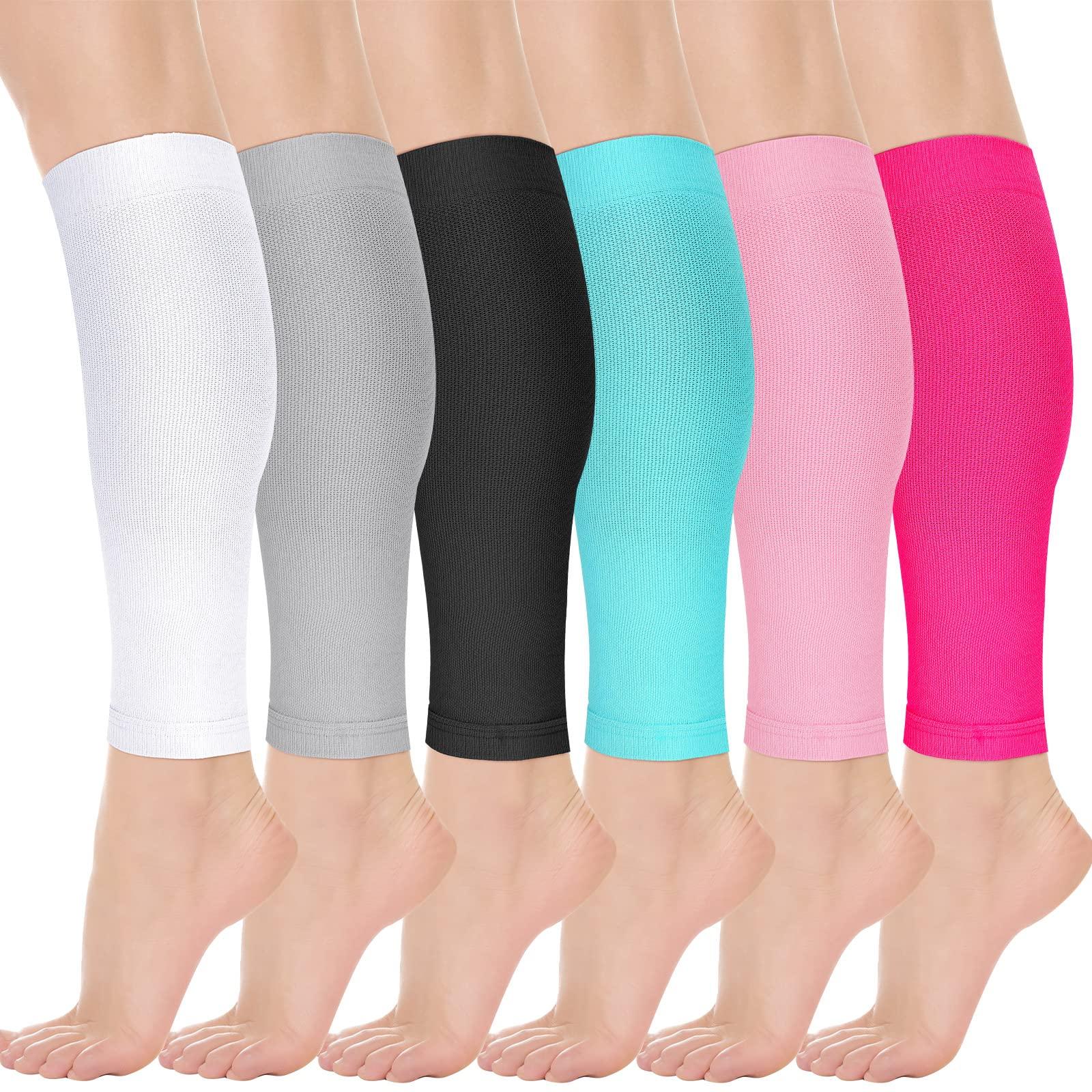Sosation 6 Pairs Calf Compression Sleeve Women Footless Compression Stockings Elastic Leg Sleeve for Running Nurse Pregnant (Small)