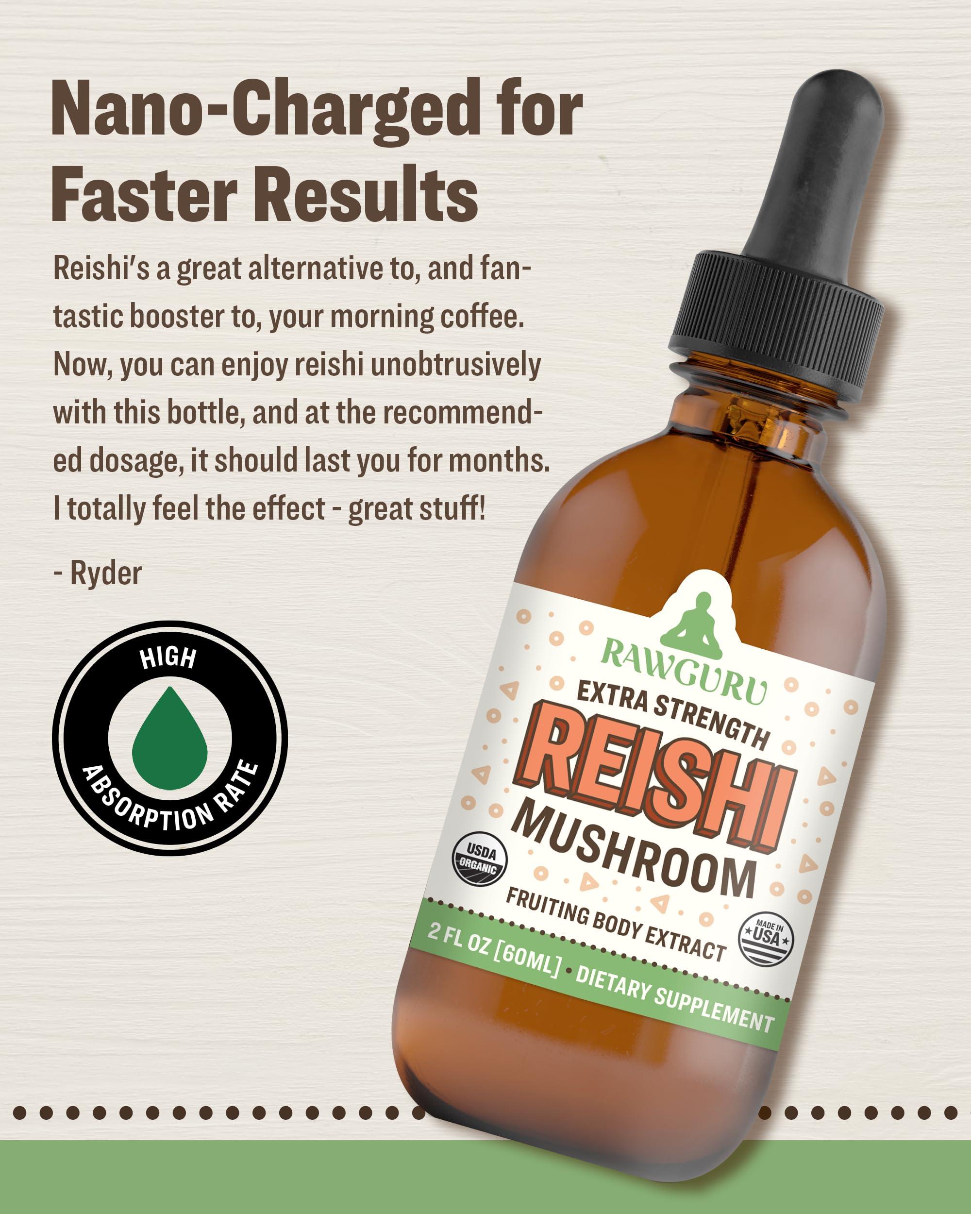 RawGuru RawGuru Organic Reishi Mushroom Tincture - Reishi Mushroom Extract with Natural Trace Minerals - Nano-Processed Cognitive & Immune Support Supplement - 60 Servings of Vegan Drops per 60 ml, Pack of 3