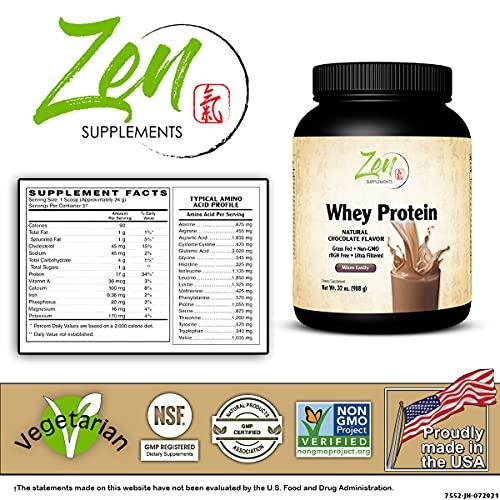 Zen Supplements Zen Supplements - Organic Grass Fed Whey Protein 19g Per Serving Keto Friendly - Chocolate 32 Oz-Powder